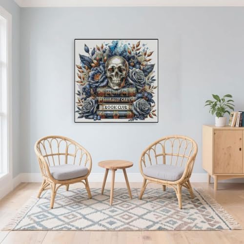 Skull Stamped Cross Stitch Kits Skull and Book Cross Stitch Patterns,Dimensions Cross Stitch Kits Embroidery Kit Arts and Crafts for Beginners 13.7x13.7 inch - Image 5