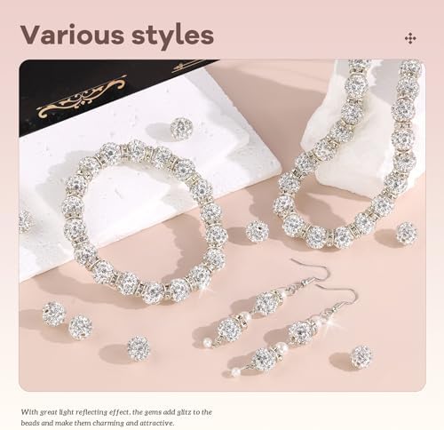 105pcs 10mm Rhinestone Beads for Jewelry Making, White Shiny Round Disco Ball Beads Bulk, Sparkle Crystal Clay Christmas Bead for Bracelet Baseball Necklace Earring Crafting and DIY - Image 2