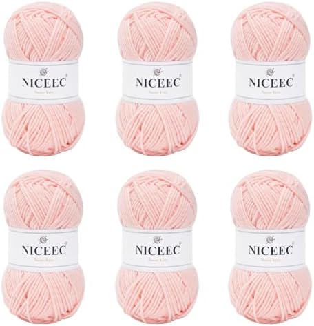 NICEEC 300g Soft Assorted Colors Yarn 100% Acrylic 870yds -Light Pink by NICEEC