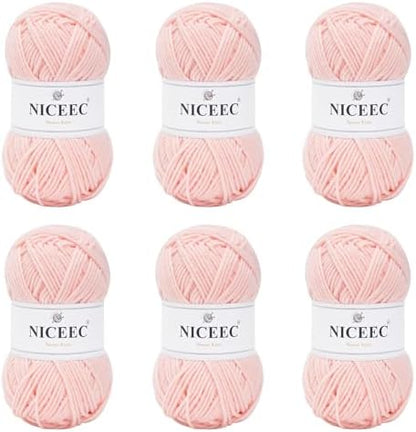NICEEC 300g Soft Assorted Colors Yarn 100% Acrylic 870yds -Light Pink by NICEEC