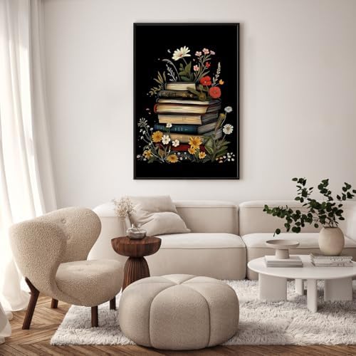 Framed Paint by Numbers Kit for Adults, Books & Wildflowers, 8 x 12 Inch - Image 2