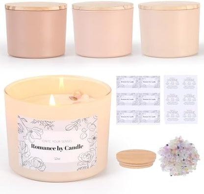 6 Pcs 12oz Assorted Camel Glass Candle Jars with Lids & Crystal Rocks by Reisen