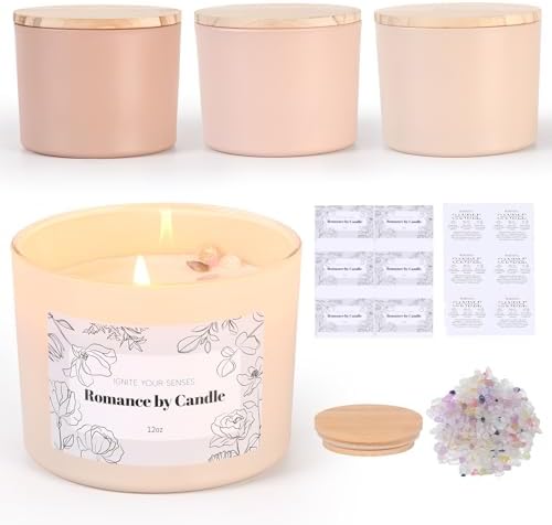 6 Pcs 12oz Assorted Camel Glass Candle Jars with Lids & Crystal Rocks by Reisen
