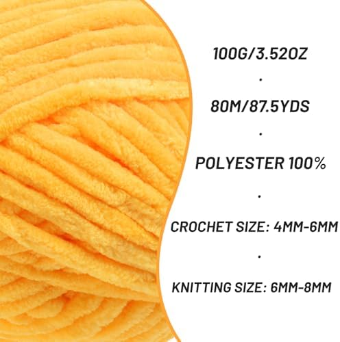 Chenille Yarn for Crocheting Size 5 Bulky Yarn, 2 Golden Yellow - Image 2