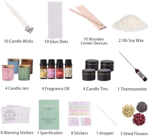 DARJEN Candle Making Kit for Adult, 4 Jars & 4 Tins Soy Wax Scented DIY Set - Image 2
