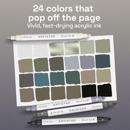 ARTISTRO Grey Tones Dual-Tip Acrylic Paint Marker Pens - Set of 24 - Image 2