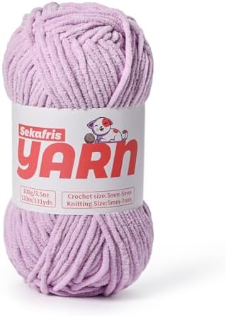 Plush Chunky Chenille Yarn for Crocheting, Soft Fluffy Velvet Yarn for Crocheting, Fuzzy Baby Blanket Knitting Yarns, 100g/131yds Bulky Amigurumi Yarns（Light Purple） by Sekafris