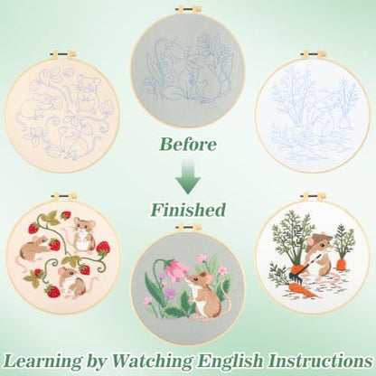 Mindsoft 3 Set Needlepoint Kit for Beginners with Hoop,Garden Mouse - Image 4