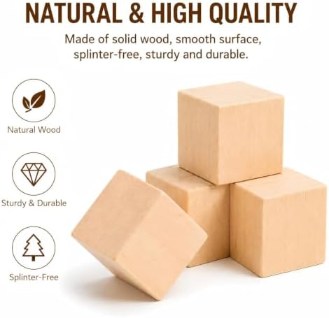 32 Pack Unfinished Wood Blocks 1.5 Inch Solid Wood Cubes for Crafts - Image 5
