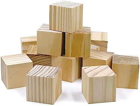 Wooden Blocks for Crafts, Unfinished Wood Cubes, 1.5 Inch Natural Wood Blocks, Pack of 15 Wood Square Blocks, Wooden Cubes for Arts and Crafts and DIY Projects by SIWUCHYE