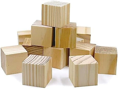 Wooden Blocks for Crafts, Unfinished Wood Cubes, 1.5 Inch Natural Wood Blocks, Pack of 15 Wood Square Blocks, Wooden Cubes for Arts and Crafts and DIY Projects by SIWUCHYE