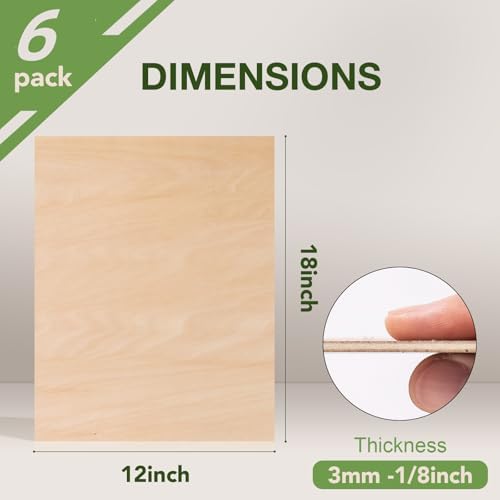 Rowood 6 Pack Basswood Sheets,12x16x1/8inch,3mm Basswood for Laser Cutting,Adult Craft Kits,Thin Plywood Board Unfinished Wood,DIY Ornaments and Architectural Model-WB110 - Image 2