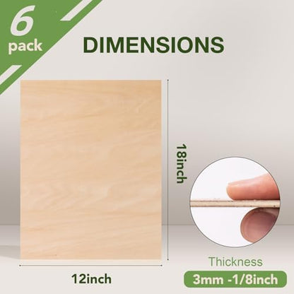 Rowood 6 Pack Basswood Sheets,12x16x1/8inch,3mm Basswood for Laser Cutting,Adult Craft Kits,Thin Plywood Board Unfinished Wood,DIY Ornaments and Architectural Model-WB110 - Image 2