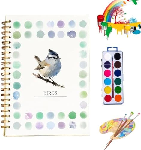 Clhjinruoliu Water Color Workbook,Animals Flowers Ocean Water Coloring Book, Nature Scenes Paint Set Art Crafts, Beginner-Friendly Watercolor Workbook, with 12 Colors Paints Set with Paint Brush,Birds by clhjinruoliu