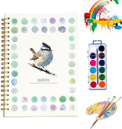 Clhjinruoliu Water Color Workbook,Animals Flowers Ocean Water Coloring Book, Nature Scenes Paint Set Art Crafts, Beginner-Friendly Watercolor Workbook, with 12 Colors Paints Set with Paint Brush,Birds by clhjinruoliu