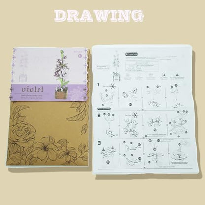 3D Wooden Flower Puzzle Kit for Adults | DIY Botanical Bouquet Building Set with Adjustable Vase | Home Decor & Stress Relief Gift-Violet (60PCS) - Image 7