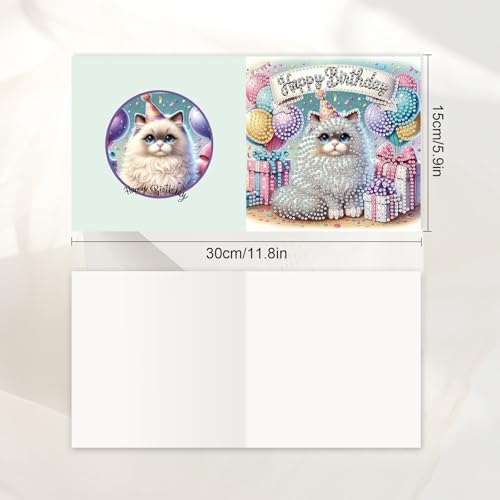 JISHSHAY 6 PCS Diamond Painting Greeting Cards Cat Diamond Art Happy Birthday Cards with Envelopes Gem Art Animal Mosaic Kits for Adults, for Anniversary Valentine Thank You Graduation All-Occasion - Image 2