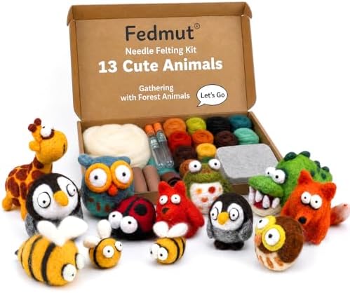 Fedmut Needle Felting Wool Kit Felting Kit, 13 Cute Animals Tools Supplies by Fedmut