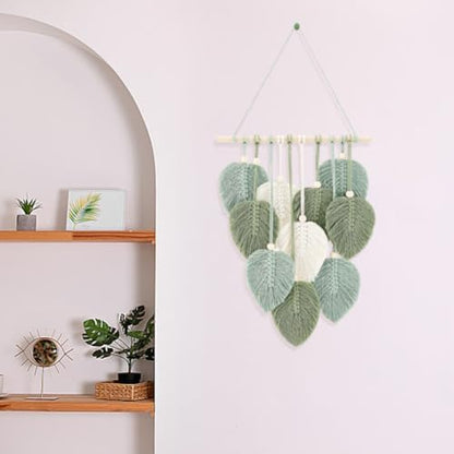 FREEBLOSS 2 Set DIY Macrame Leaf Wall Hanging Beginners Macrame Kit Leaf Woven Tapestry Feather Wall Hanging DIY Macrame Kit for Adults Birthday Gift - Image 5