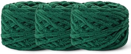 3 Pack Plush Chenille Chunky Yarn 100g (49.2yd) - Fluffy Velvet Yarn Crochet for Blanket Knitting and Crocheting - Baby Yarn for Crocheting Soft - Amigurumi Yarn (3 Dark Green) by OMoiut