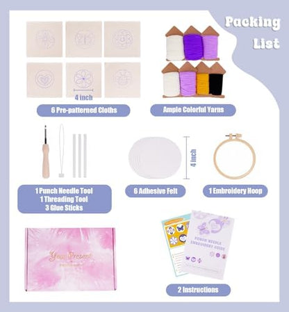 Nuoviyiya Punch Needle Coaster Kit for Adults Beginners, Complete Embroidery Kit with Adhesive Felt & Pre-Printed Patterns, Easy DIY Craft Set with Yarn, Hoop, Tools & Instructions - Image 2