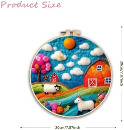 CaptainCrafts DIY Needle Felting Starter Kit with Picture Hoop, Foam Pad, Felt Cloth, Instructions for Home Decoration, Beginner Art Craft (Homestead Lamb's Hometown) - Image 2