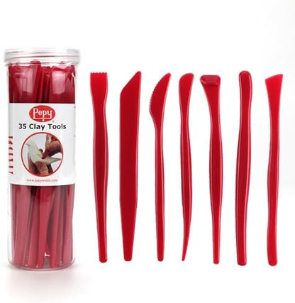 Pepy 35 PC Clay Sculpting Tools Set; 5 Each of 7 Different Shapes; Ideal for Polymer Clay, Air Dry Clay, Plastilina Modeling Clay, and Pottery Clay; Classroom Pack by Pepy