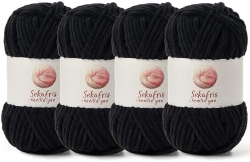 Chenille Blanket Yarn for Crocheting Size 5 Bulky Yarn 4 Black by Sekafris