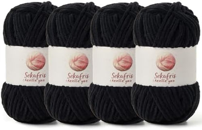 Chenille Blanket Yarn for Crocheting Size 5 Bulky Yarn 4 Black by Sekafris