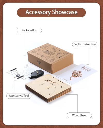3D Puzzles for Adults-Wooden Dragon Clock Puzzle DIY Wall Clock Model Kit - Image 3