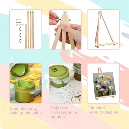 Flower Paint by Numbers for Adults with Framed Canvas - with Wooden Easel - Image 6