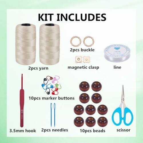 ACRNIGHEET Crochet Kit for Beginners White Khaki Crochet Purse Bag for Women DIY Tote Bag Making Kit with Step-by-Step Tutorials Hobbies Project for Starter Boho Style Gift Ideas - Image 2