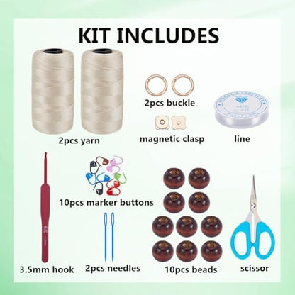 ACRNIGHEET Crochet Kit for Beginners White Khaki Crochet Purse Bag for Women DIY Tote Bag Making Kit with Step-by-Step Tutorials Hobbies Project for Starter Boho Style Gift Ideas - Image 2