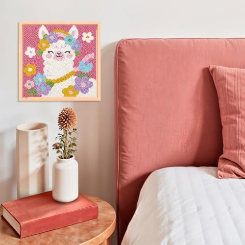DOODLREAM Flower Alpaca Needle Kit for Beginner, 9.4"x 9.4" Cute Animal Punch Stitching Craft Set, DIY Embroidery Starter with Printed Frame, Instruction, Threader, Yarn, Pinch Needle - Image 6