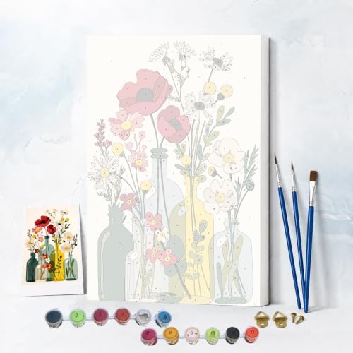 NXIKYO Framed Flower Bottles Paint by Numbers Kit for Adults Beginner, Wildflower Vase Easy Paint by Numbers Canvas with Frame, DIY Painting Kit for Relaxing Home Wall Decor Gift 8x12 Inch - Image 2
