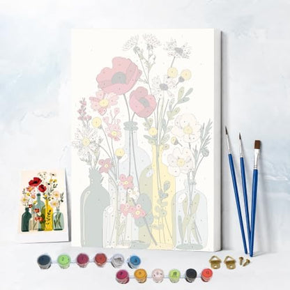 NXIKYO Framed Flower Bottles Paint by Numbers Kit for Adults Beginner, Wildflower Vase Easy Paint by Numbers Canvas with Frame, DIY Painting Kit for Relaxing Home Wall Decor Gift 8x12 Inch - Image 2