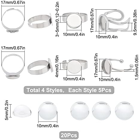 SUNNYCLUE 40Pcs DIY 20 Sets Ring Blanks Adjustable Ring Base Blank Stainless Steel Ring Bezels Round Glass Cabochons Finger Ring Cabochon Settings Rings Blanks for Jewelry Making Kit Adult DIY Craft - Image 2