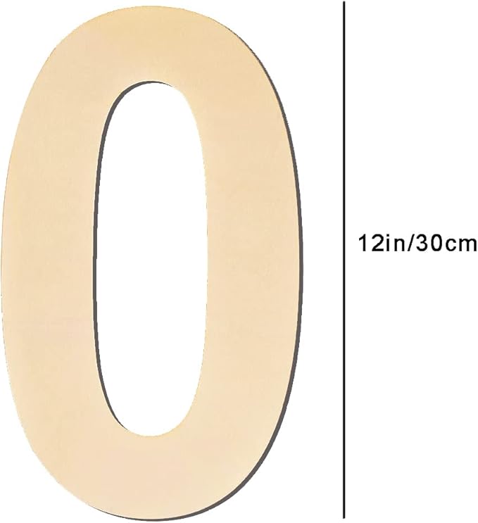 12 Inch Large Blank Wood Number 0 Unfinished Wood Slices Signs Board, Wooden Numbers for DIY Craft Projects, Birthday, Party, Wedding Decorations