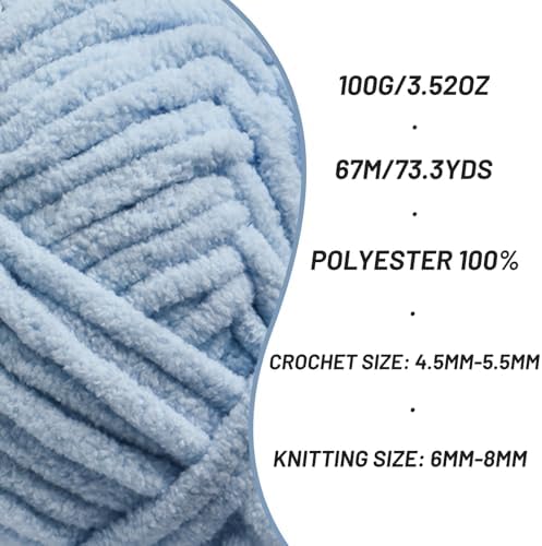 4 Pack Chunky Chenille Yarn for Crocheting, Baby Yarn for Crocheting Soft Blankets, Bulky Yarns for Crochet Amigurumi, 400g (297yds) Fluffy Velvet Yarns for Hand Knitting (4 Sky Blue) - Image 2