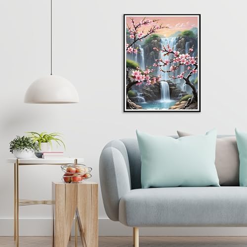 Paint by Numbers with Frame Wooden Easel-Plum Blossom Paint by Number Adult,Waterfall Paint by Numbers Framed Canvas,Adult Paint by Number Kits on Canvas Framed Gifts and Home Wall Decor 12x16inch - Image 3
