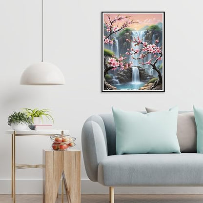 Paint by Numbers with Frame Wooden Easel-Plum Blossom Paint by Number Adult,Waterfall Paint by Numbers Framed Canvas,Adult Paint by Number Kits on Canvas Framed Gifts and Home Wall Decor 12x16inch - Image 3
