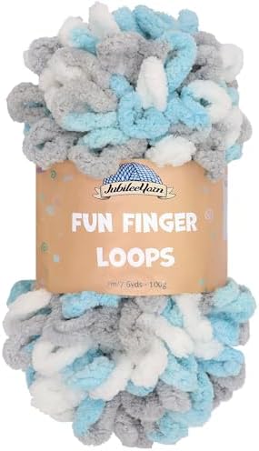 JubileeYarn Fun Finger Loops Yarn - Blue Grey White - 1 Skein by BambooMN