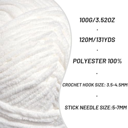 4 Pack Plush Chunky Chenille Yarn for Crocheting, Soft Fluffy Velvet Yarn for Crocheting Amigurumi, Fuzzy Baby Blanket Knitting 400g/524yds Bulky(4 Snow White) - Image 2