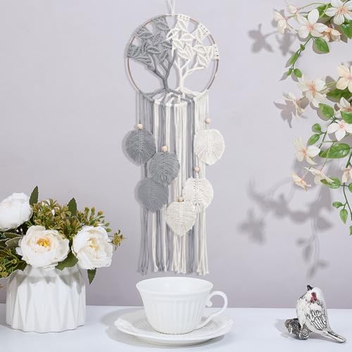 ACRNIGHEET Tree of Life Dream Catcher Macrame Kit for Adults Beginners Macrame Leave Wall Hanging Decor with Video Tutorials Handmade Woven Boho Home Decor for Bedroom Dorm Decoration(Grey Series) - Image 5