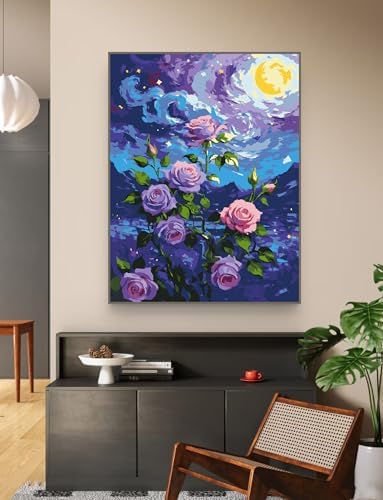ZRIZQ Flowers Paint by Numbers Kit for Adults Beginner,Purple Rose,16x20 - Image 6