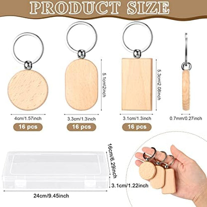 Fumete Wooden Keychain Blanks Wood Engraving Unfinished Key Chain with Storage Container for DIY Gift Craft Supplies(72 Pcs) - Image 3