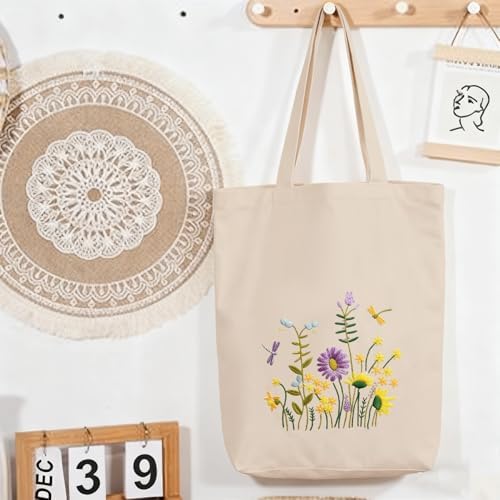 CREAWONDER Canvas Tote Bag Embroidery Kit with Pattern for Beginners, Arts and DIY Embroidery Crafts Kits for Adults, Include Instructions, Embroidery Hoops, Color Threads and Tool - Image 7