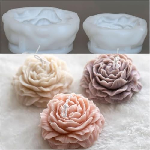 2 Pack 3.14 inch Peony Candle Molds Set - Large & Medium 2.55inch Silicone Mold for Soap Candle Making, 3D Flower Reusable Silicone Molds(Peony 2 Pack) by Giliger