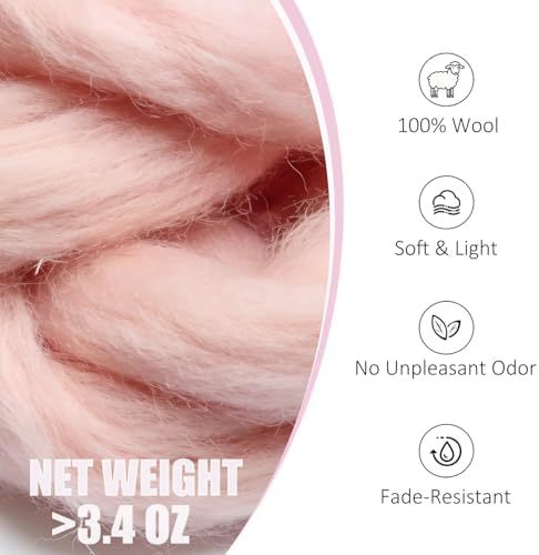 3.4oz Needle Felting Wool Light Pink for DIY Needle Craft Enthusiasts - Image 2