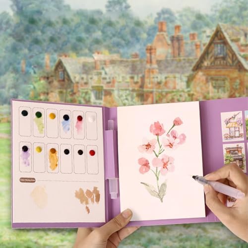 RGBMIX Watercolor Coloring Book for Adults Stress Relief Foldable Painting Pad with 24-Color Paint (Flower and Bird) - Image 2